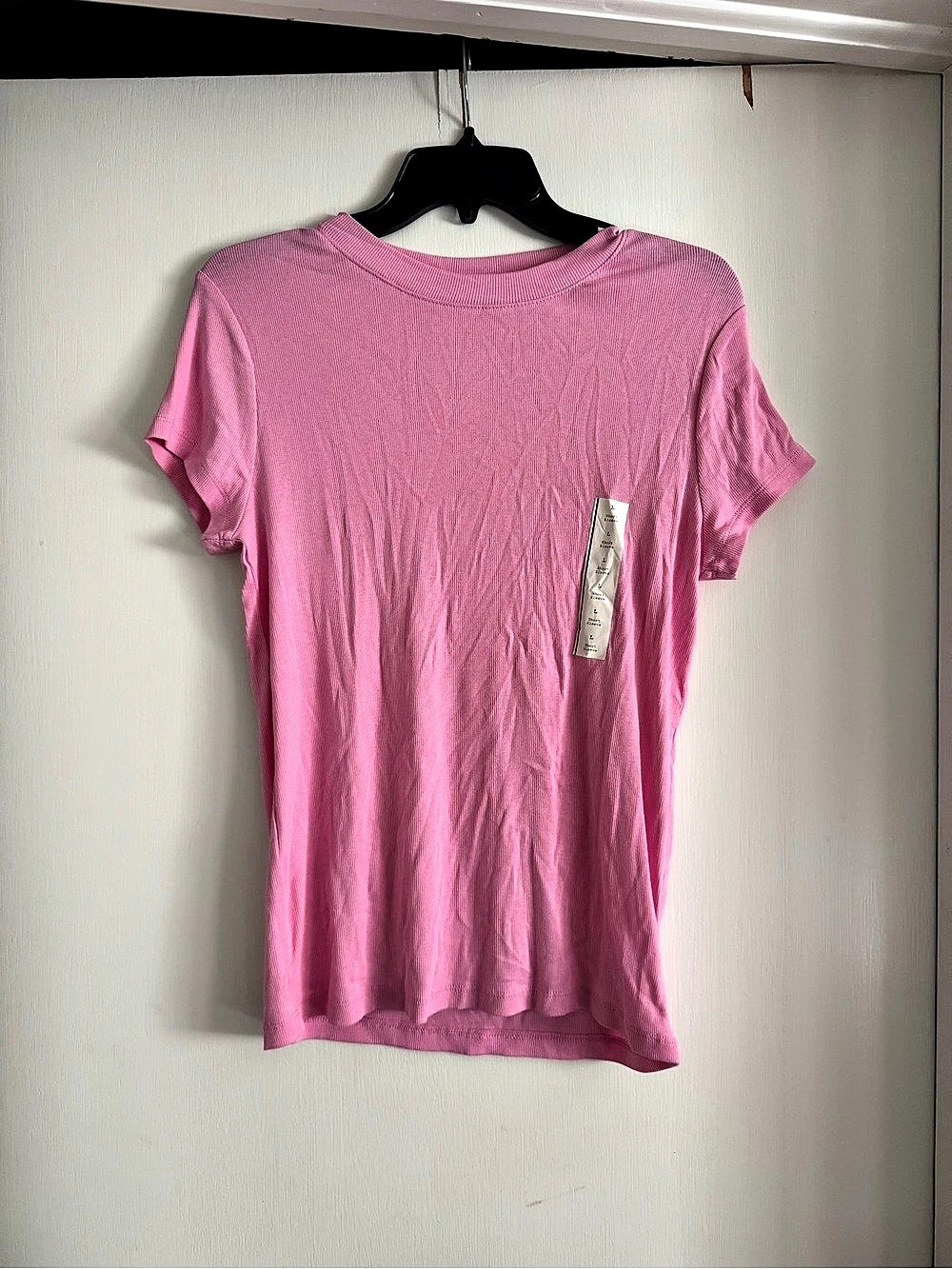 SET OF 2 A New Day Women's Short Sleeve Ribbed T-Shirt Pink & Purple Large NWT